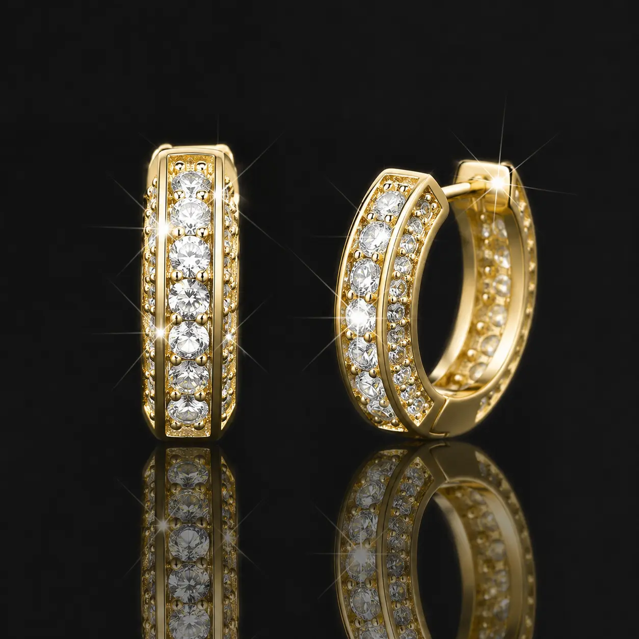 14K Gold Plated Iced Out Hoop Earrings Cubic Zirconia Huggie Cartilage Cuff Hypoallergenic  Luxury Fashion Round Circle Earrings For Men Women