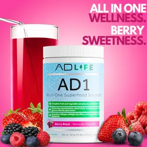 AD1 All in One Superfood Solution - Complete Fruit and Vegetable Complex Plus Antioxidants, Collagen, Shilajit, Sea Moss, Ashwaganda and Berberine (24 Servings)