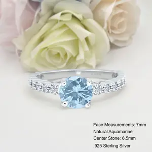 Art Deco Vintage Style 1.03CT Natural Aquamarine Bridal Band Women Ring Wedding Engagement Round Shape Ring 925 Sterling Silver 7mm