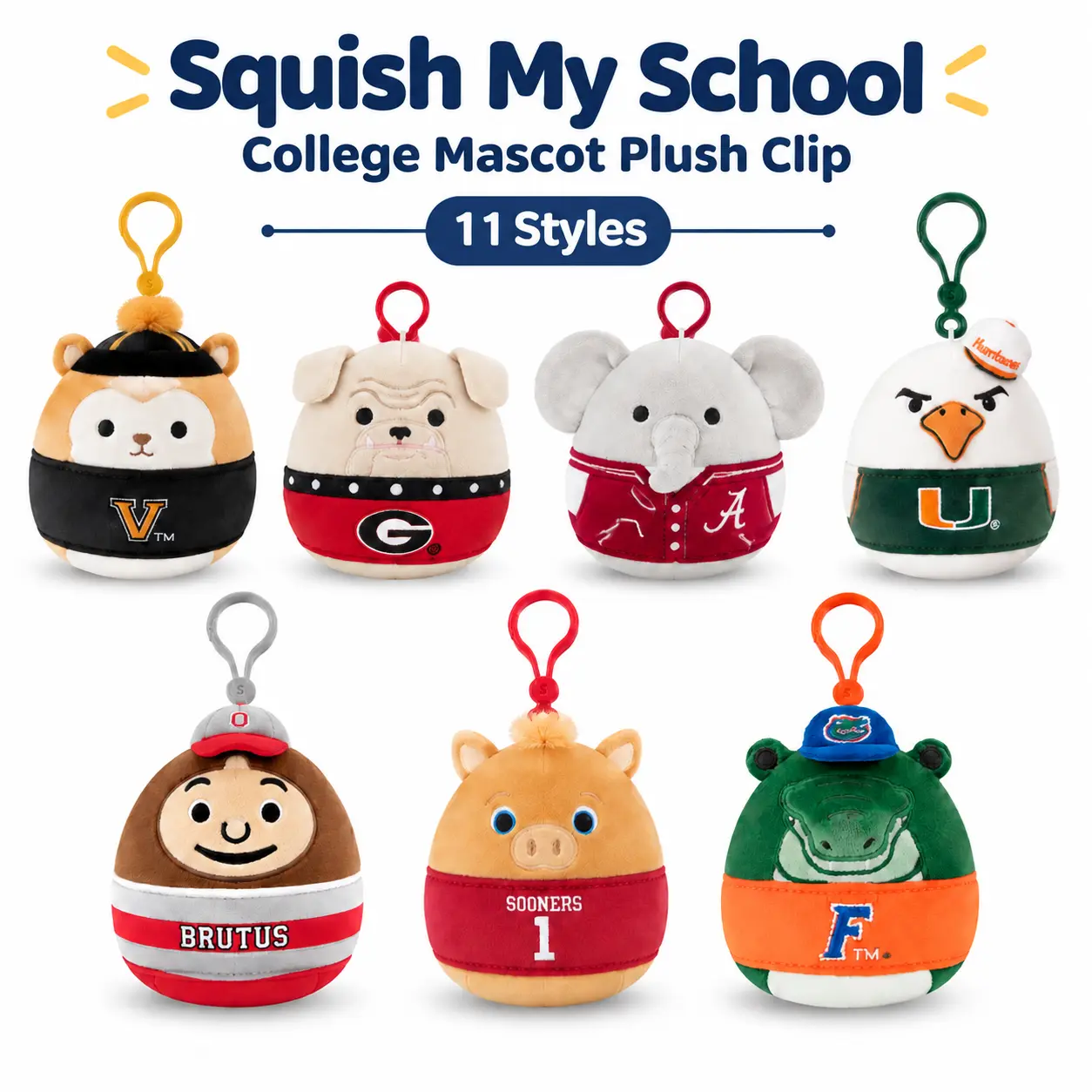 Squish My School College Mascot Plush Clip – Official University Spirit Squishmallows Mini Plush Keychain, 3.5 Inch Clip-On Backpack Charm