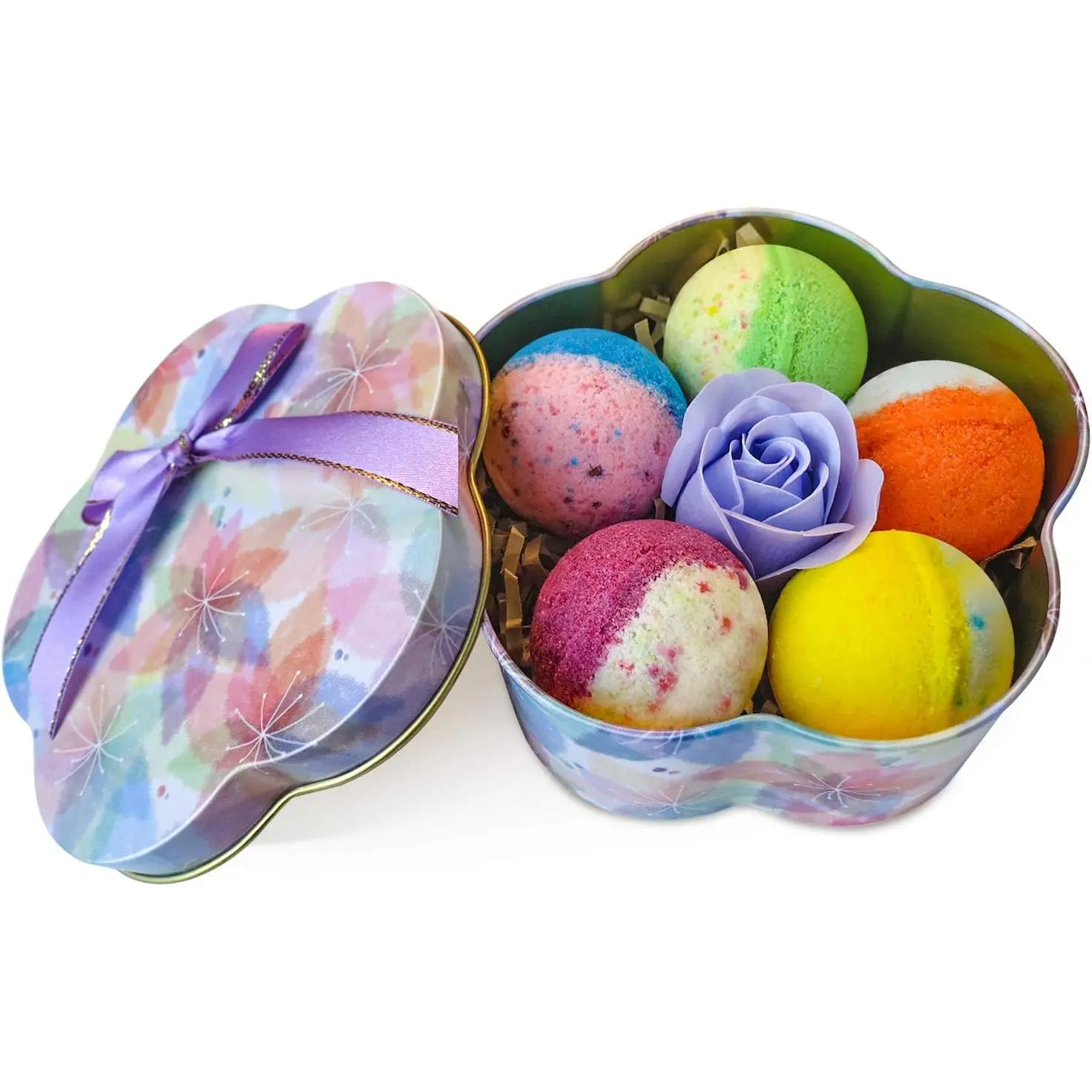 5+1 Bath Bombs Gift Set, 100% Handmade Pure Essential Oil Bath Bombs, Fizzy Spa for Moisturing Skin, Best Gift Choice for Woman, Kids, Birthday & Valentine's Day, Rose