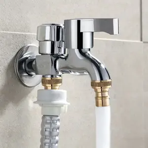 Multi-Function Copper Color Faucet, Suitable for Bathroom, Washing Machine, Sink, Mop Bucket, Outdoor Use, One in Two Out Water Outlet