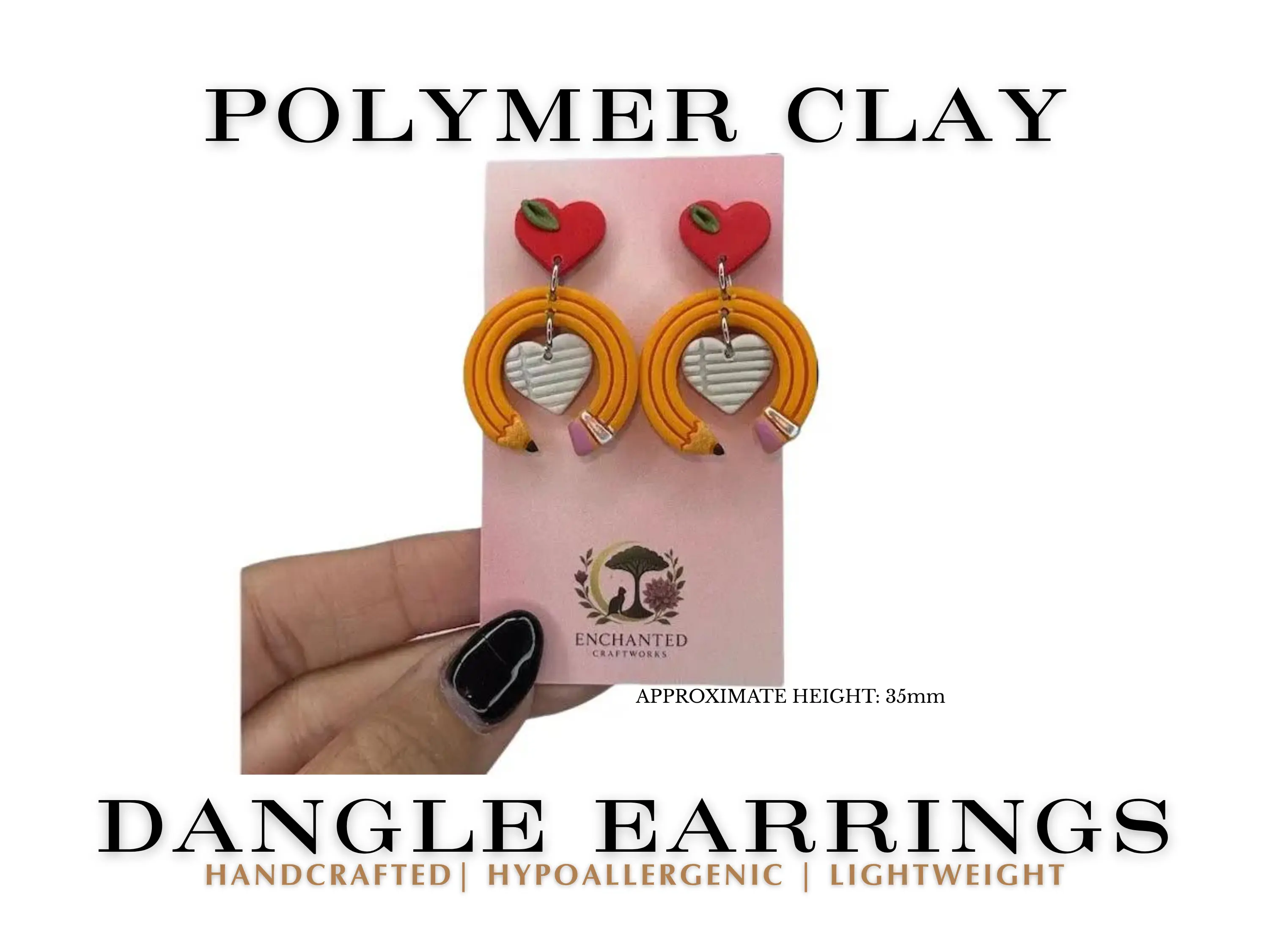 Teacher Pencil Heart Earrings, Back to School Earrings, Teacher Gift, Apple Stud Earrings, Classroom Jewelry, Teacher Appreciation Gift