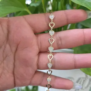 Pulcera de corazones solida 14kt