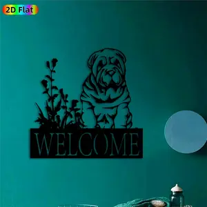 1pc Shar Pei Dog, Welcome & Artistic Metal Wall Art, Cute Shar Pei Dog Statue Mural, Ideal Gift for New Year, Easter, Pet Decor Enthusiasts, Rust-Resistant Metal Wall Decor Sculptures, Perfect for Outdoor Fence & Front Porch Wall, Home Decor Accent