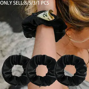8/5/3/1 PCS-Soft Nylon Hairband with Zippered Pockets, Multi-Functional Accessory Organizer, Hidden Cash Pocket, Key & Lipstick Holder, Fashionable Design, Hair Accessories
