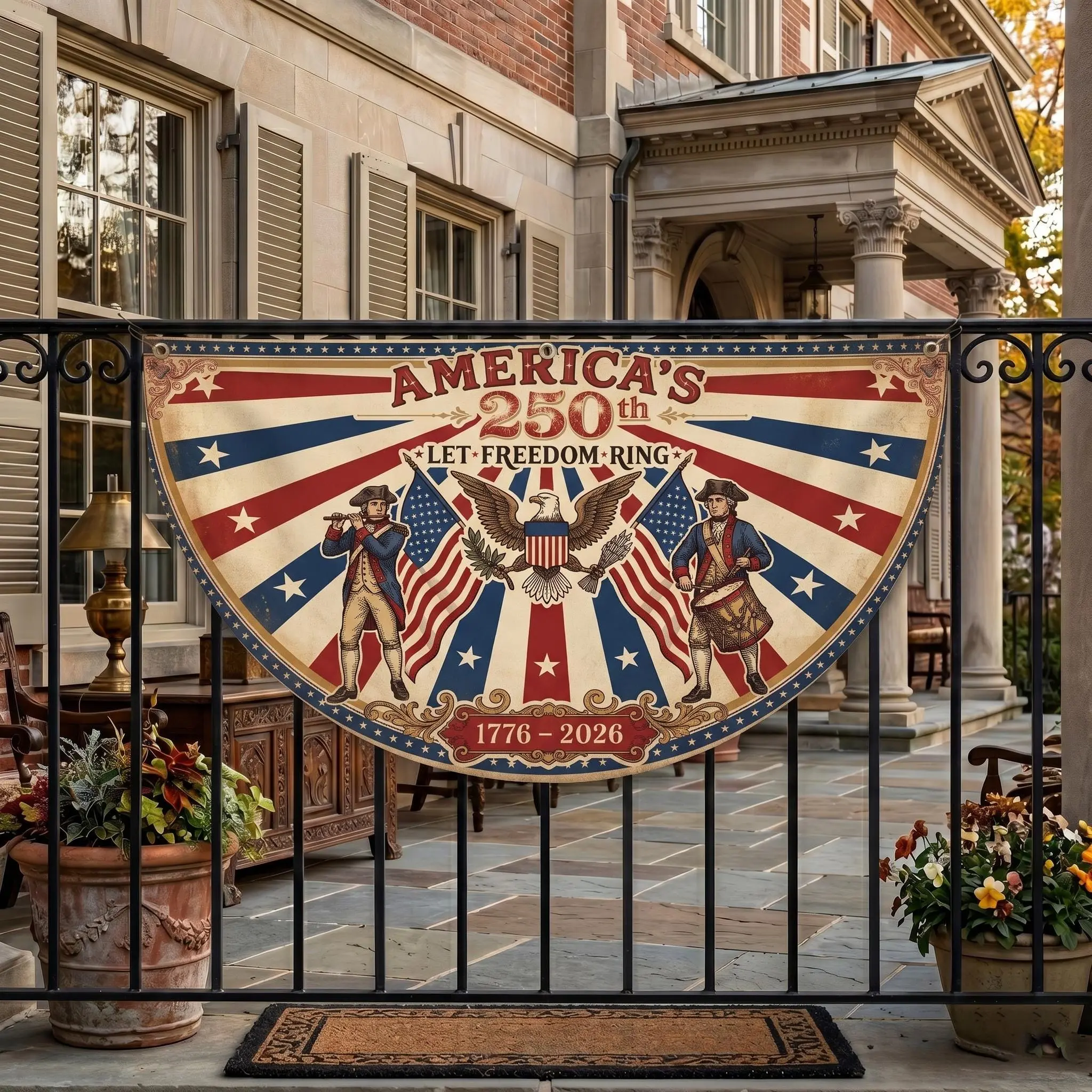 America 250th Anniversary Patriotic Bunting Banner, 1776 2026 Let Freedom Ring Porch Decor, 250th Anniversary USA Patriotic Semi-Circular Flag
