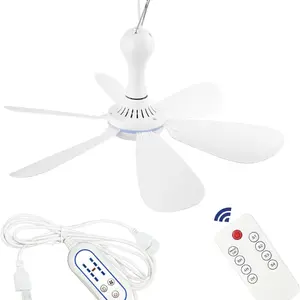 Silent USB Powered Ceiling Fan with Remote Control Timing 4 Speed Adjustable Speeds, Quiet Cooling Small DC Plug in Ceiling Fan Hanging Fan for Camping Bed RV Tent Canopy Room