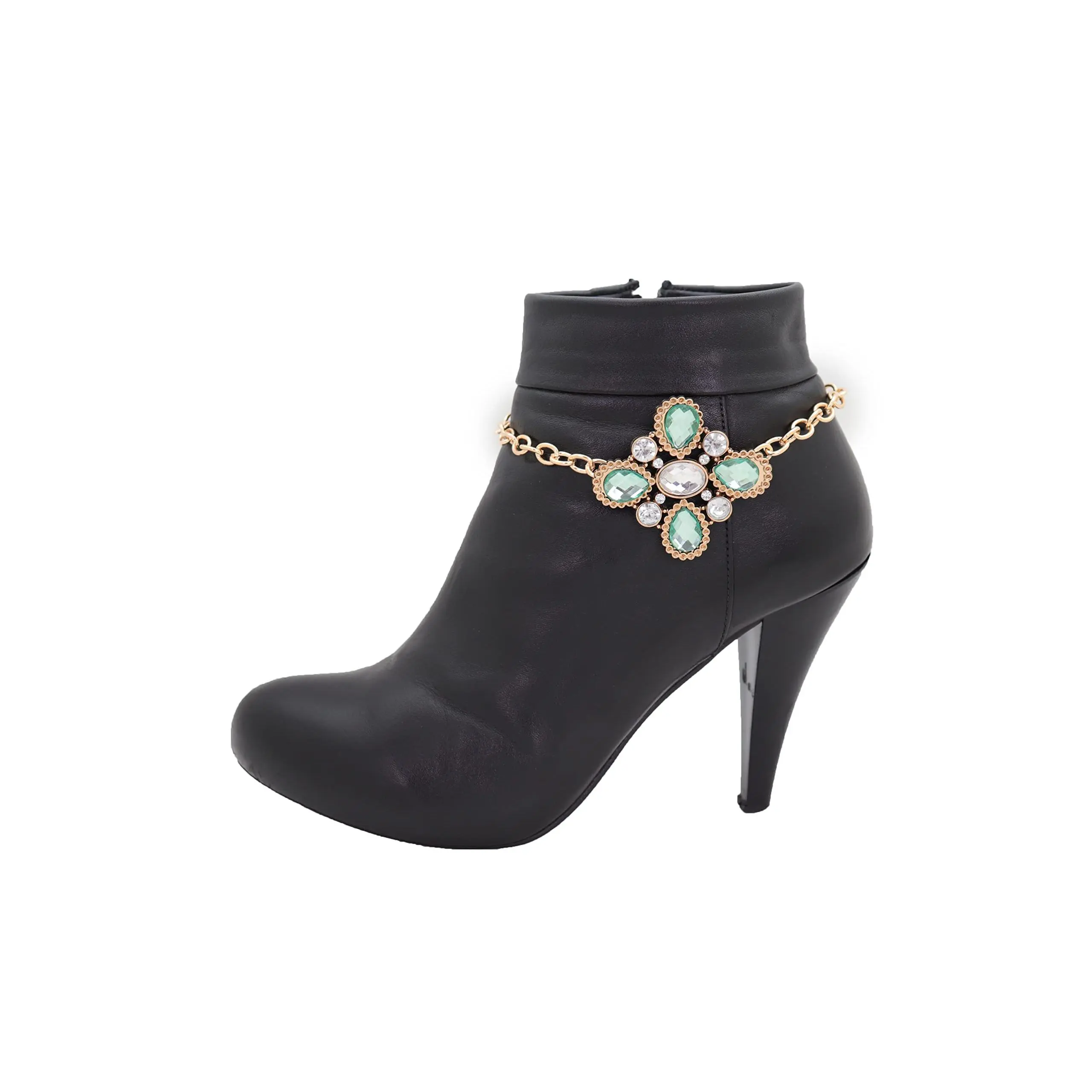 Women Western Fashion Jewelry Gold Metal Boot Chain Anklet Shoe Flower Charm Wrap Around
