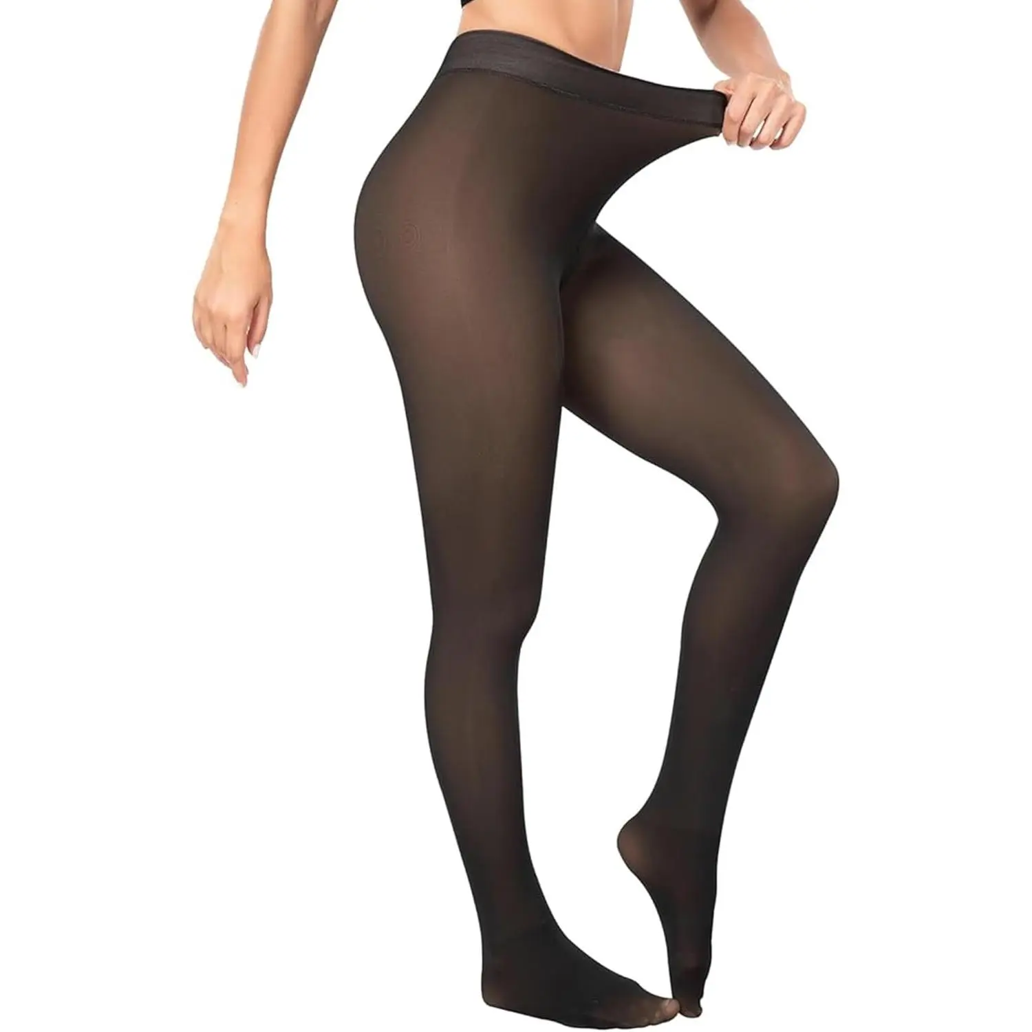 Women's High-Waisted Fleece-Lined Thermal Tights - Fake Translucent Warm Thick Stockings, Full-Length Sheer Leggings for Indoor Leisure & Outdoor Recreation