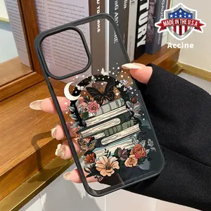 Magnetic Phone Case Compatible for iPhone 16 15 14 Pro Max 13 12 11 XR XS Plus E Moonlight Flower Book Pattern Hard Acrylic Back Soft TPU Edge Shock-resistant Cover