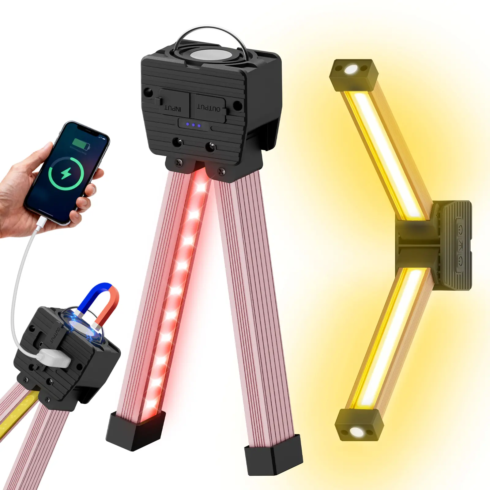 Women's Portable Magnetic LED Lighting - 180° Swivel Foldable, USB-Powered Hanging Gym Lamp with Hook, Hands-Free Rechargeable, Built-in Power Bank, Convenient for Camping & Posing Use (Rose Pink)