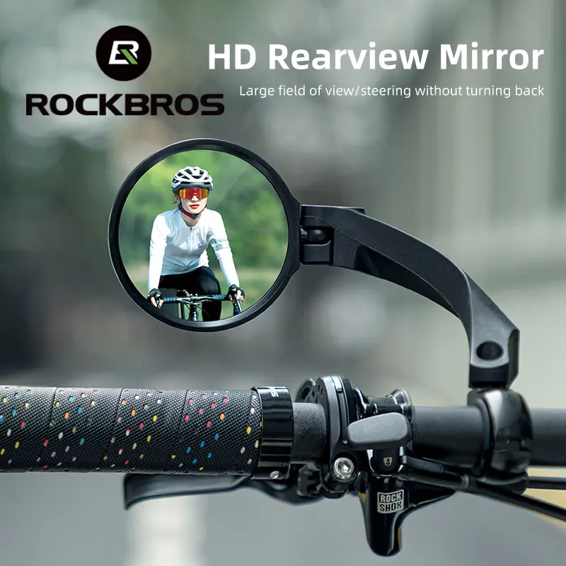 ROCKBROS Unisex Bicycle Mirror, 360° Adjustable with PC & PMMA Glass Construction, HD Anti-Glare Wide View, Handlebar Mount for Left/Right Side