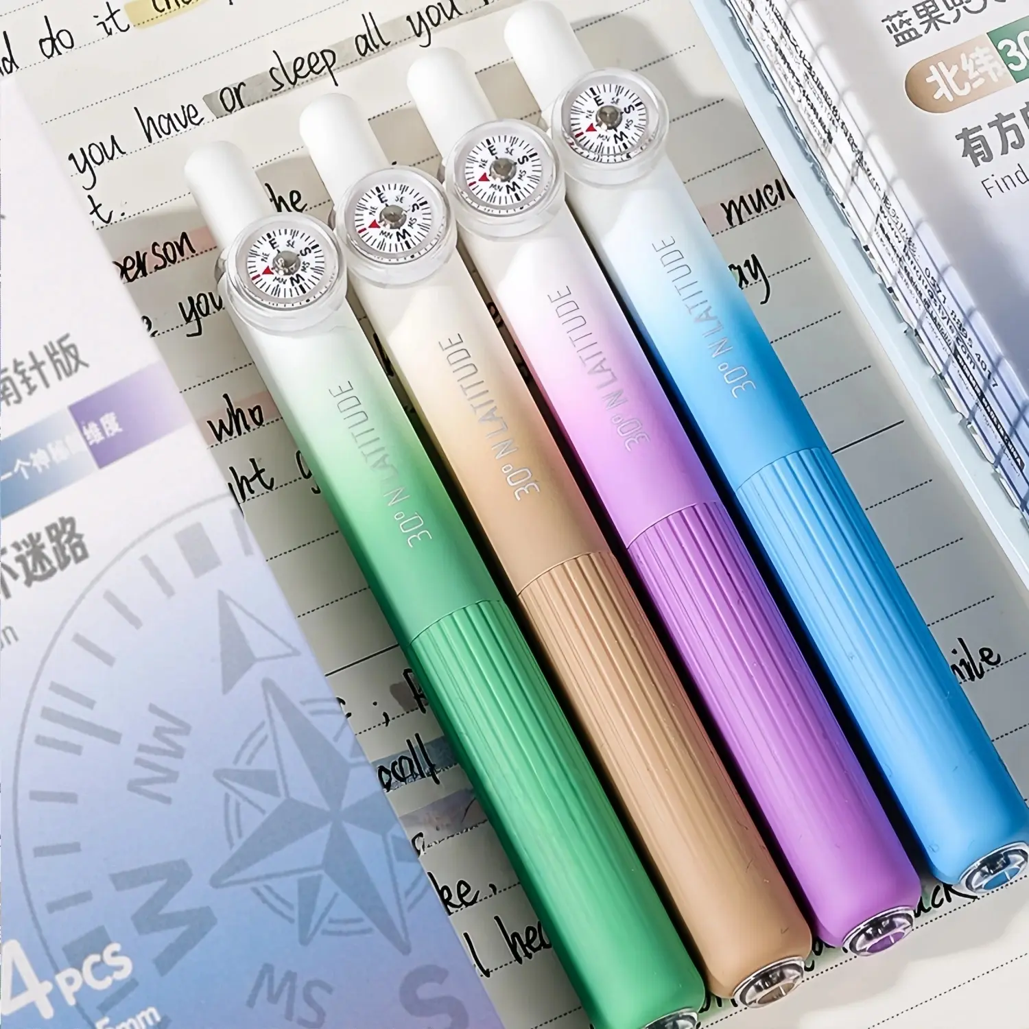 4 Packs of Creative Compass Gel Pens, High-looking INS Style 0.5mm Pocket Pens for Students, Comfortable Grip, Optional Black or Red Ink, School Office Stationery and Writing Supplies, Aesthetic Gel Pens, Gel Pen Set
