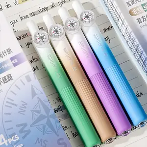 4 Packs of Creative Compass Gel Pens, High-looking INS Style 0.5mm Pocket Pens for Students, Comfortable Grip, Optional Black or Red Ink, School Office Stationery and Writing Supplies
