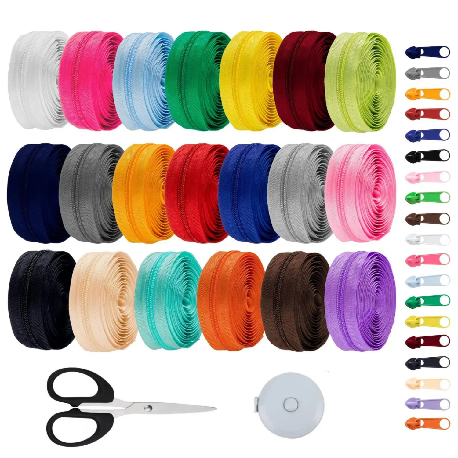 20 Pcs 60 Yards Sewing Zippers Bulk #5 Nylon Coil Zippers Assorted Zipper for Sewing with 200 Zipper Sliders for DIY Tailor Bags Purses Crafts Supplies - Home Improvement.