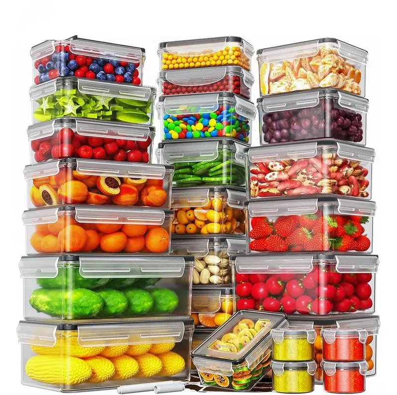 Extra Large Airtight Leakproof Food Storage 40/42/50/52/62 PCS Fridge Storage Containers with Lids BPA-Free Meal Prep Containers, Stackable Kitchen & Fridge Organizer Utensils Plastic