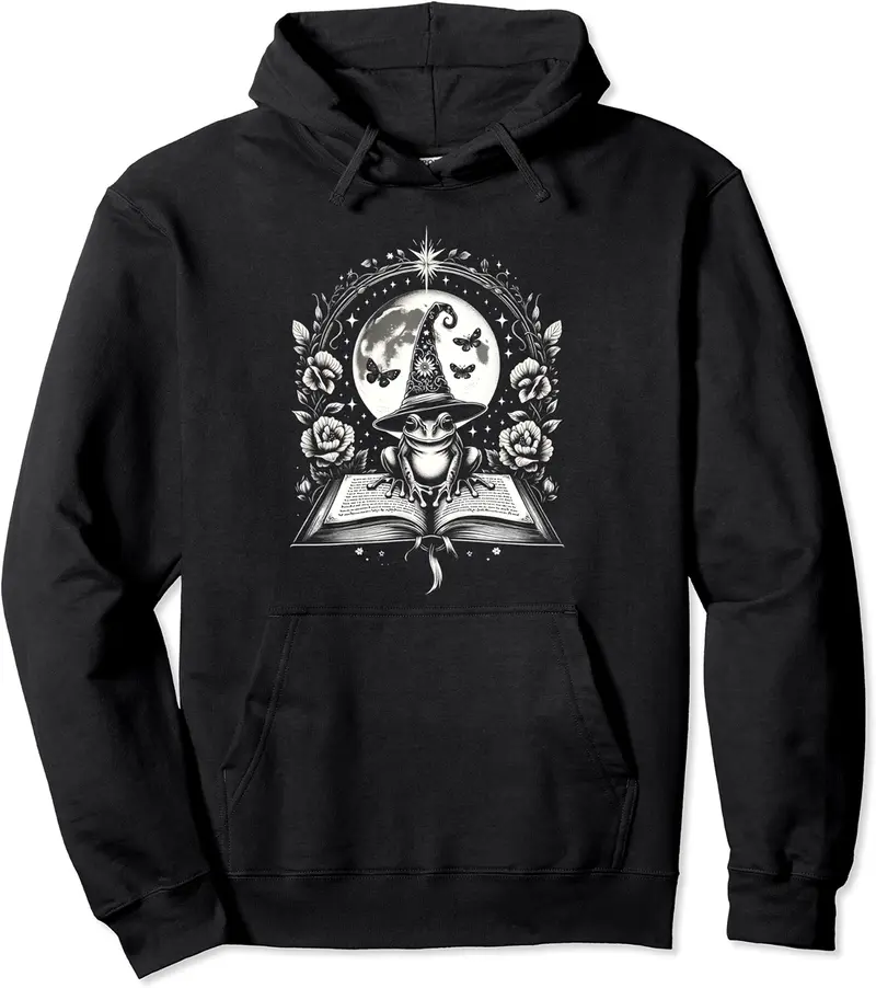 Dark Academia Aesthetic Frog With Books Mushroom And Roses Pullover Hoodie - Loislefors Shop 77B0CMJPF5SC