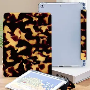 Luxury Tortoiseshell Tablet Case for iPad 10th Gen, iPad Air 5/4, iPad Pro 11 Inch, Anti-Drop Transparent Back Cover with Stand