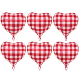 18 Inch Red Heart Balloons Baby Q Rustic Baby Shower Decorations Red Gingham Picnic Themed Birthday Valentines Day Balloons 6 Pcs