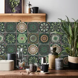 24 Pieces Self-Adhesive PVC Waterproof Wall Stickers, Moroccan Tile Style, Removable Decorative Backsplash | for Living Room & Kitchen Wall Decoration, 3 Sizes: 10cm*10cm (3.94in*3.94in) / 15cm*15cm (5.91in*5.91in) / 20cm*20cm (7.87in*7.87in)