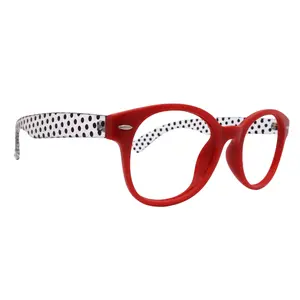 Retro Dots, Premium Round Vintage Reading Glasses – Red Frame with Transparent Dot Temples 1.00 to 4.00| NY Fifth Avenue Clear Redmodel