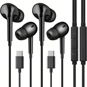 2 Pcs of dedicated USB-C wired headphones with a microphone and in-line controls, in-ear headphones with built-in high-definition stereo sound, cable length: 120 cm / 47.24 inches, comes with 4 pairs of extra S/L replacement ear tips