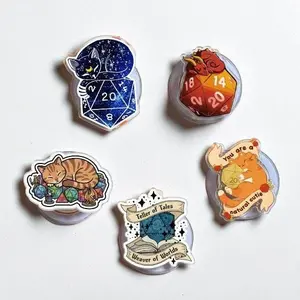 Fantasy Cat Dice MagSafe Magnetic Phone Grip, D20 RPG Phone Holder Stand, Cute Gamer Kindle Accessory
