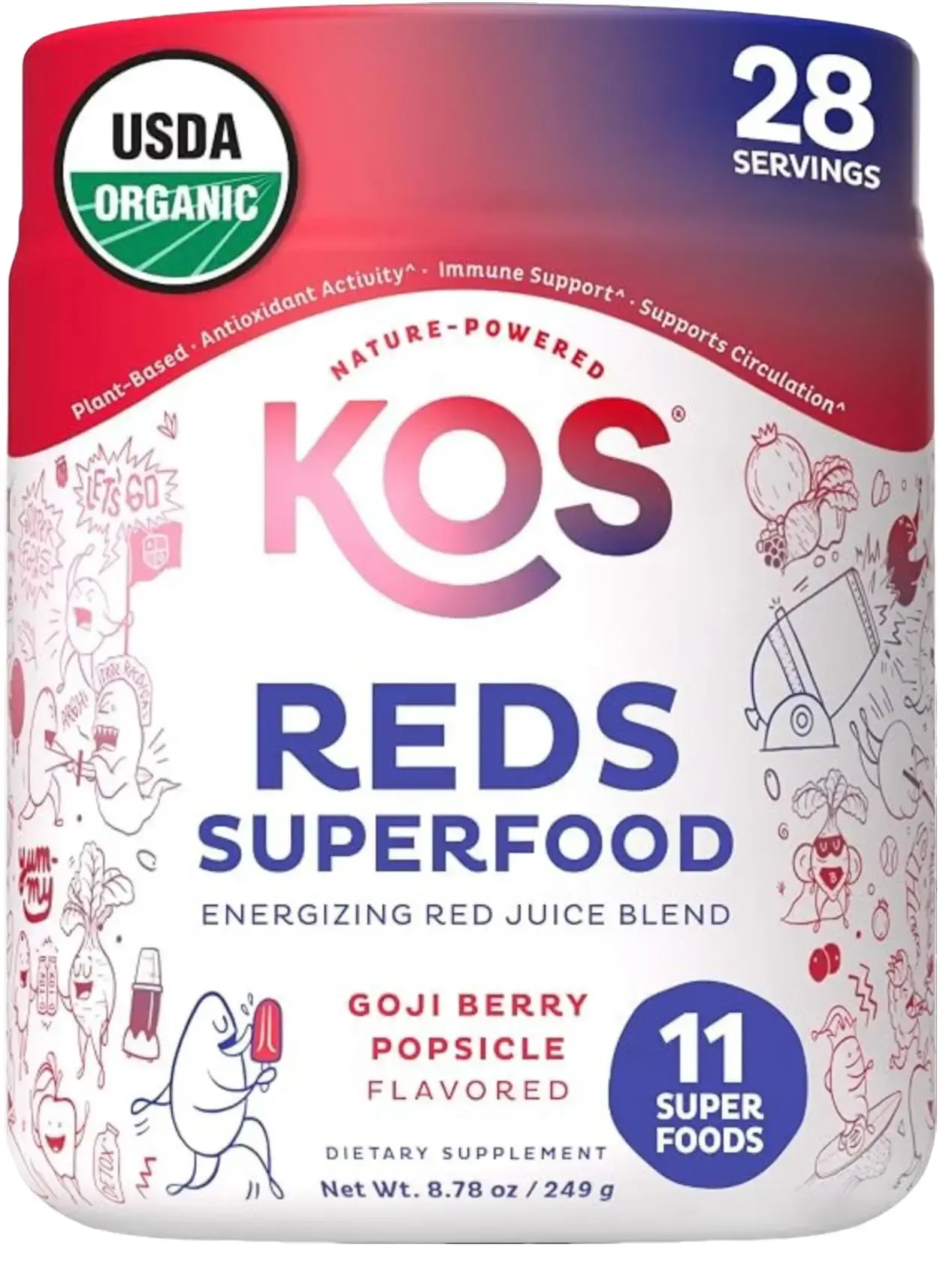 KOS REDS SUPERFOOD, 11 Superfoods, Energizing Red Juice Blend, Goji Berry Popsicle, Supplement, Drink