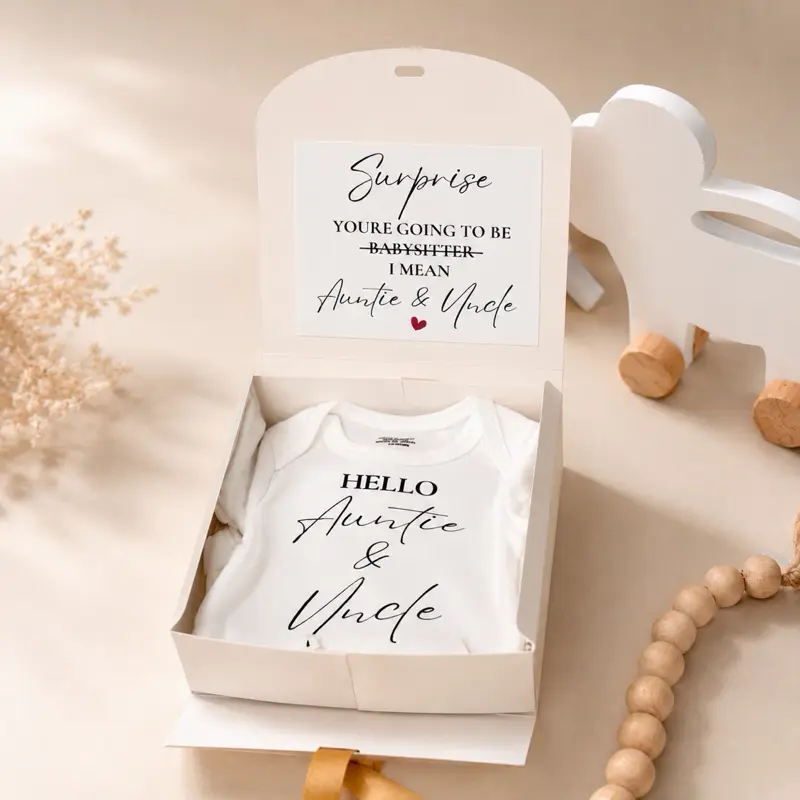 Pregnancy Announcement Gift Box for Auntie & Uncle | Personalized Baby Bodysuit | Surprise Pregnancy Reveal | Aunt Uncle Baby Announcement