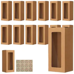 Brown Bakery Boxes with Window, 8.7'x3.15'x3.15' Pastry Macaron Bakery Box For Packaging