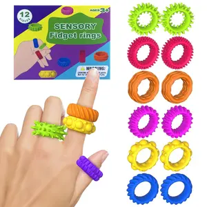 12-Piece Silicone Fidget Toy Set, Unique Textured Sensory Rings for Kids, Stress Relief, Focus, Classroom Prizes, Birthday Gifts, Travel Toys, Sensory Grippie Set