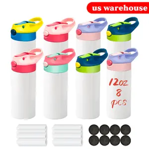 8 PACK Kids Sublimation Tumblers, 12oz Sublimation Sippy Cup Blank, Stainless Steel Sublimation Water Bottle Blanks for DIY Crafting Gift (6pack) rubber bottom Reusable Drinkware Flasks Lid