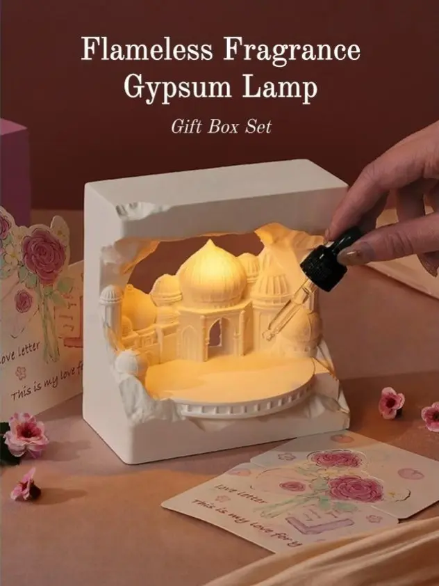 Summerwins 3D Castle Design Plastic PS Aromatherapy Diffuser Gift Box - LED Ambient Light, Indoor Flameless Fragrance Lamp, Essential Oil Calming Scent Device, One-Size Household Accessory, Aesthetic Home Decor