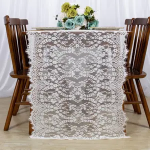 Lace-Table-Runner 30x120-Inch White Lace Table Cloth Runner  Lace Table Cover Rustic Runner Party Tablecloth Floral Embroidered Table Runner Coffee  Party Table Linen