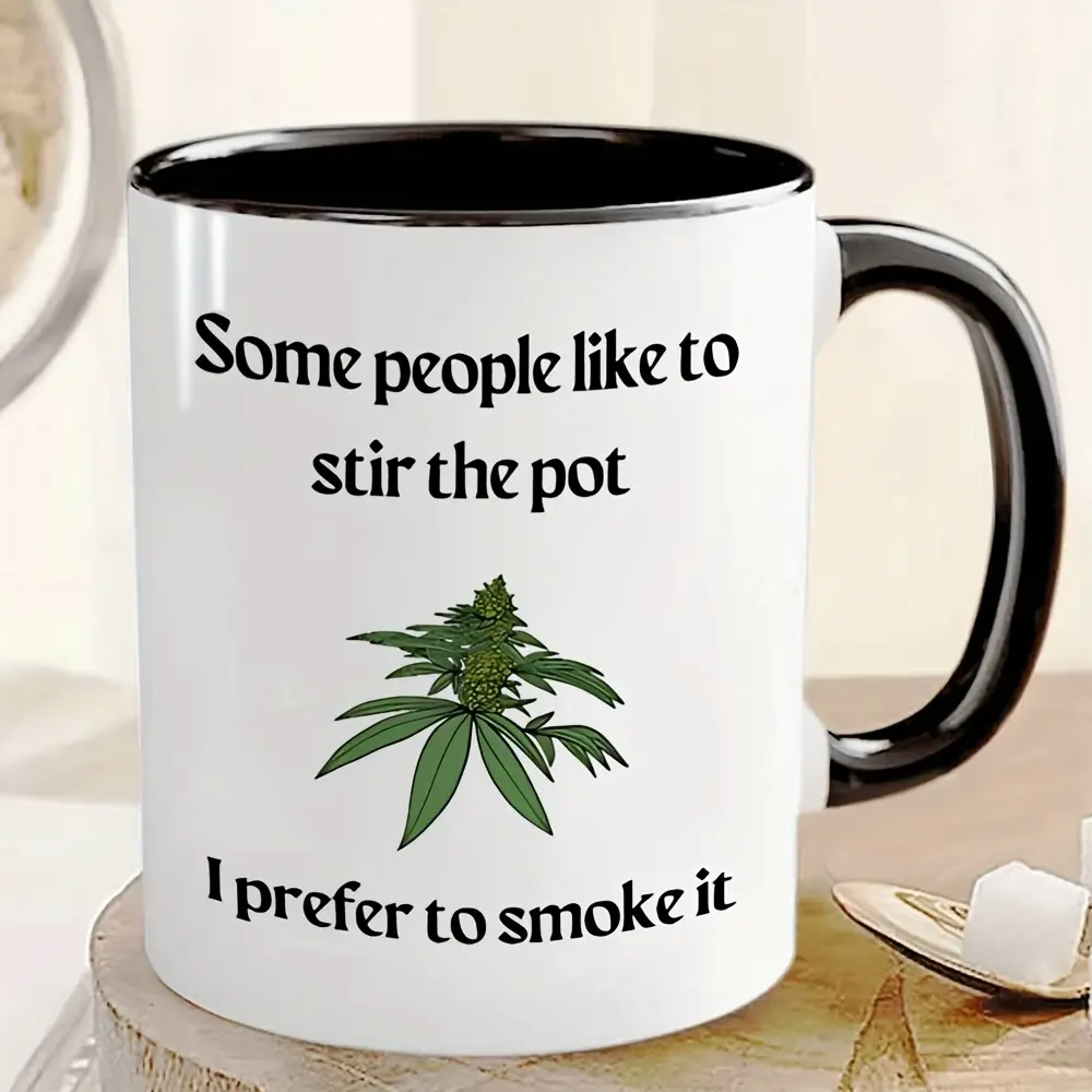 1pc 11oz Washable Ceramic Coffee Mug & Tea Cup - Humorous Leaf Pattern, Drink Container for Thanksgiving, Christmas Gifts for Friends