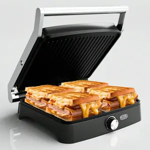 3-In-1 Panini Press With Temperature Control, 4-Slice Grill Sandwich Maker & Griddle Grill Combo, Removable Dishwasher-Safe Plates, 180° Hinged For Indoor BBQ/Flat Top Grilling, Stainless Steel