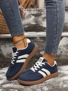 Women's Flat Training Shoes Spring New Trendy Sneakers Arisan Style Casual Sport Board Shoes, Colorblock Textile Rubber Sole