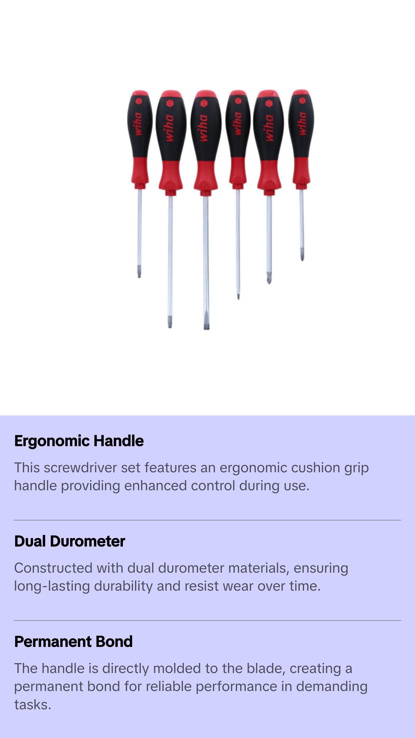 Wiha Tools 30291 SoftFinish Slotted / Phillips / Square Screwdriver Set, 6 Pc.