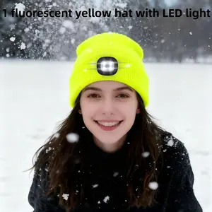 Fluorescent Women's Washable Cute Style High Elasticity Warm Fabric LED Light Hat, Outdoor Running Camping Christmas Gift,Cool Gadgets