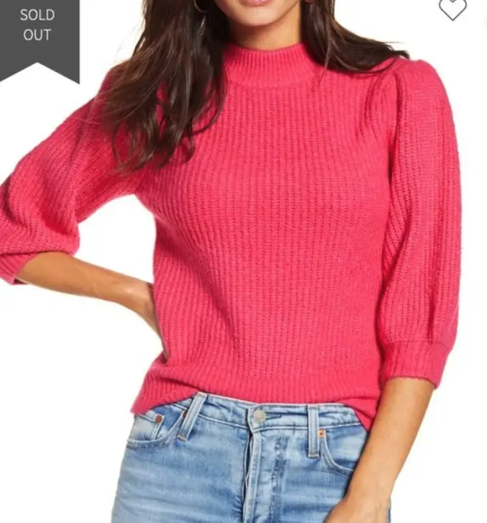 Leith puff sleeve sweater pink magenta