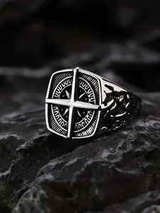 Vintage Compass Stainless Steel Men's Ring, Unique Holiday Jewelry Gift, Perfect Adventure Accessory for Adventurers