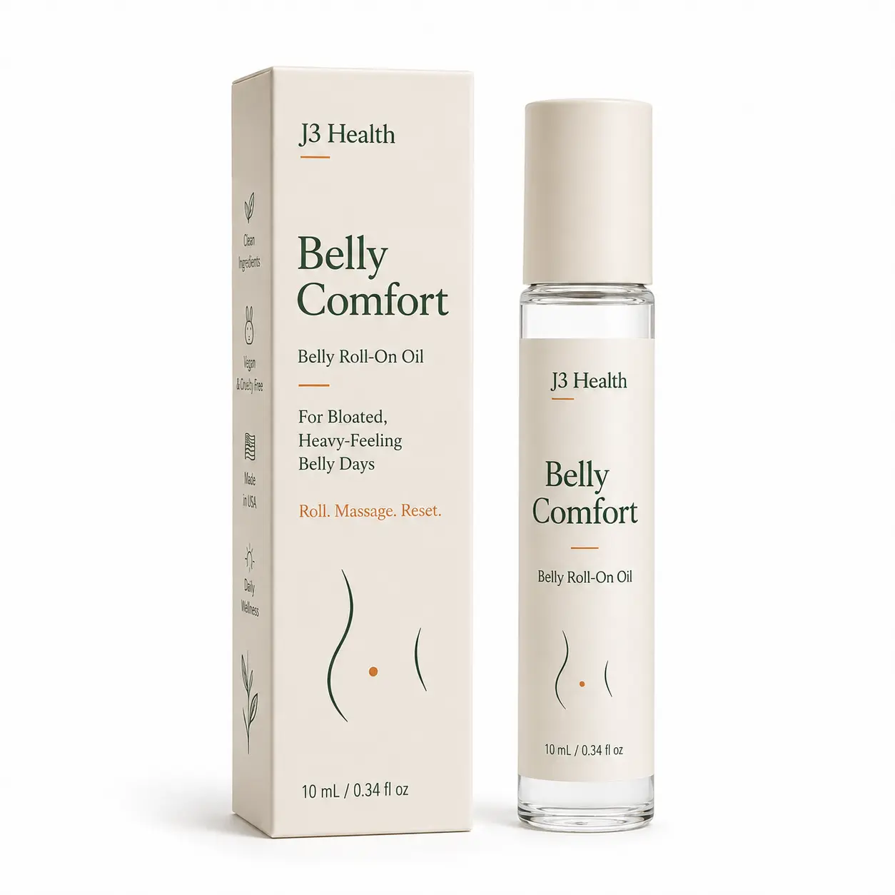 Belly Comfort Anti-Bloat Roll-On Oil, 30-Second Belly Care Roller for Gas, Heavy Feeling & Monthly Belly Days, Ginger Fennel Peppermint Botanical Blend, 10mL