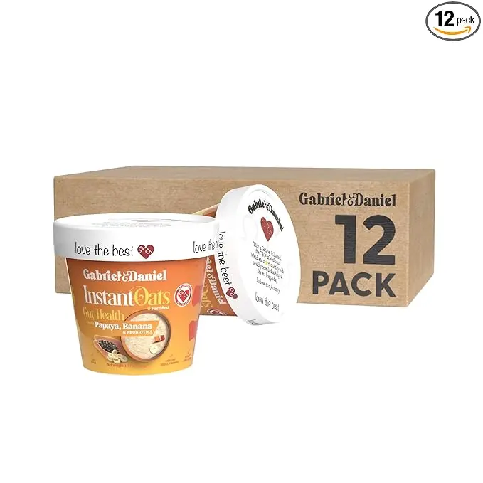 Gabriel & Daniel Organic, Gluten Free, Non-GMO Instant oats Papaya Banana. Convenient microwave cup. Fortified with Vitamins. Hot Cereal breakfast or snack.