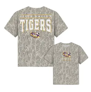 LSU Tigers Mossy Oak Bottomland Camo T-Shirt, College Fan Graphic Tee, Hunting Outdoor Apparel Sizes S-5XL Casual Wear