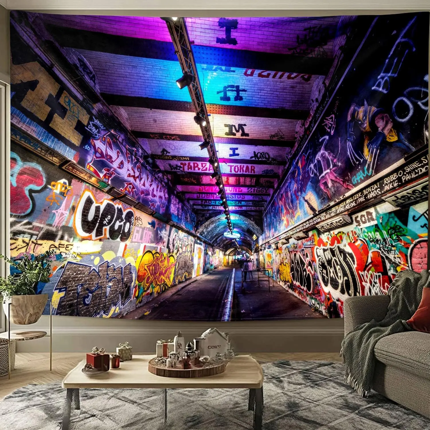 Large Hip-Hop Vibe Graffiti Art Tapestry - Polyester Textile Wall Decor, Indoor Use Wall Hanging, Party Decoration Background, Photography Banner Backdrop