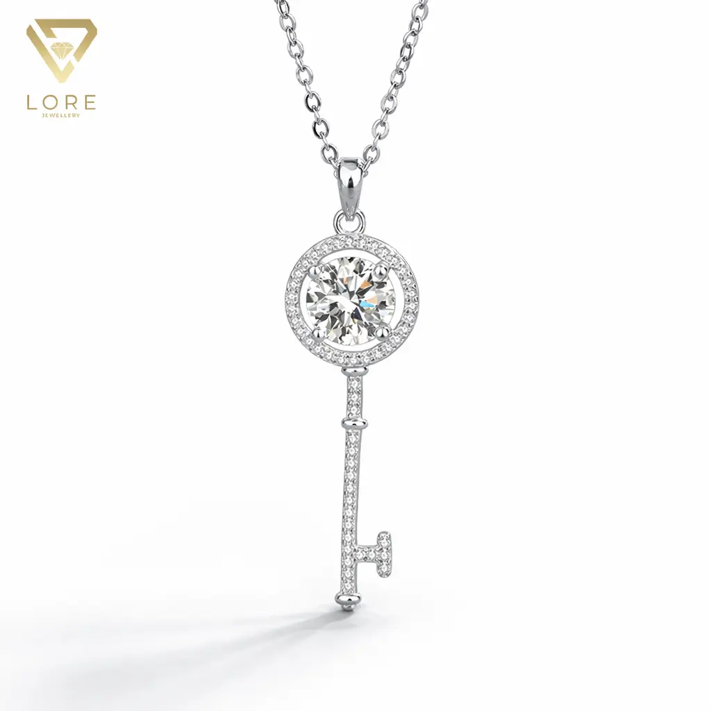 Agatha Key Moissanite Necklace S925 0.5/1.0/2.0 CT - Round Cut - Lore Jewelry