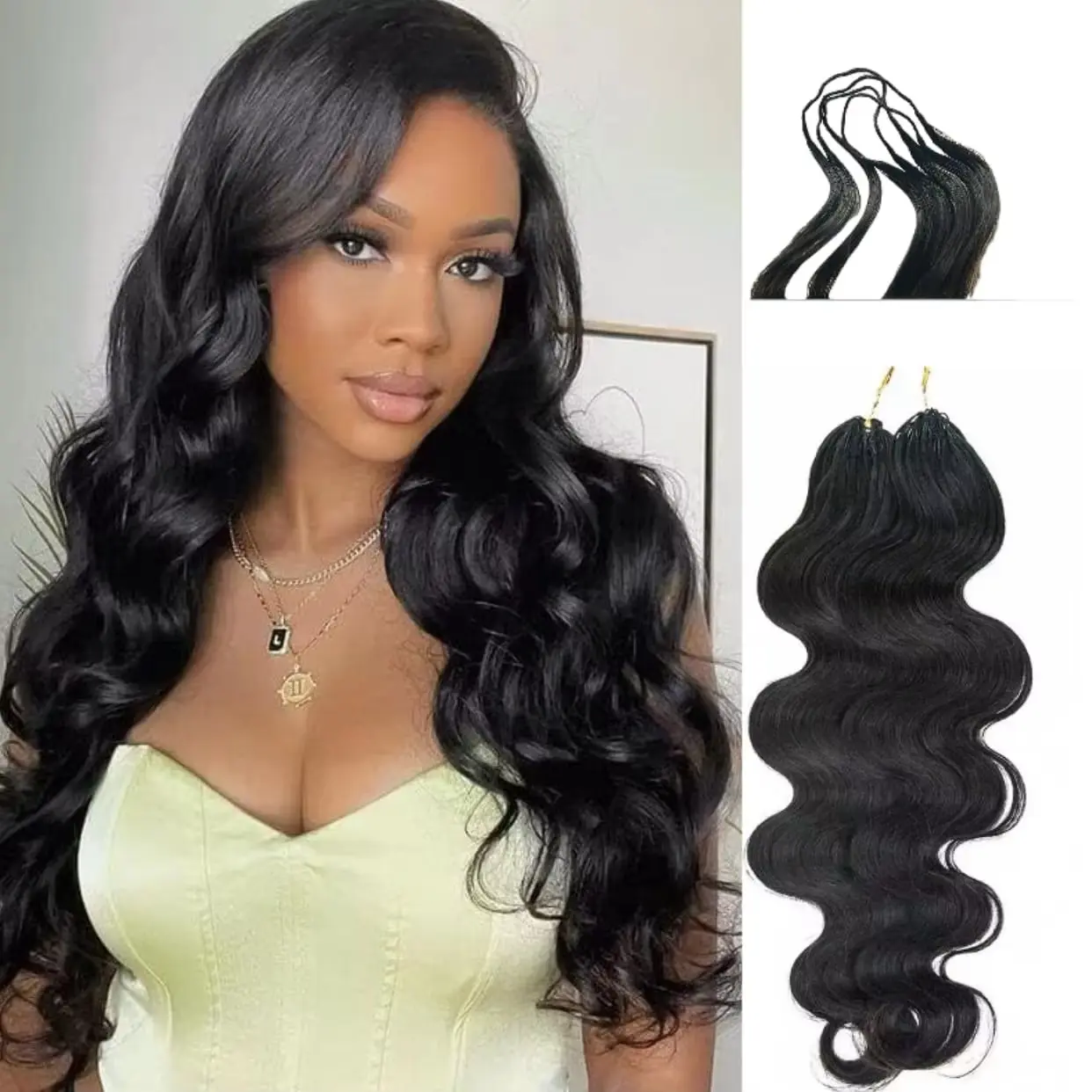 Bling Hair Body Wave Feather Crochet Unprocessed Human Hair Extension Miracle Knots 4pack 200 Roots Knotless Pre-Separated Pre Looped Crochet Braid Hair Extensions Human Hair Natural 20inch