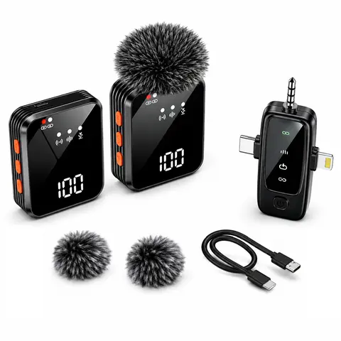 versatile wireless lavalier microphone is compatible with Android, iPhone, PC, and cameras, and can be used for mobile video blogging, interviews, and live streaming.