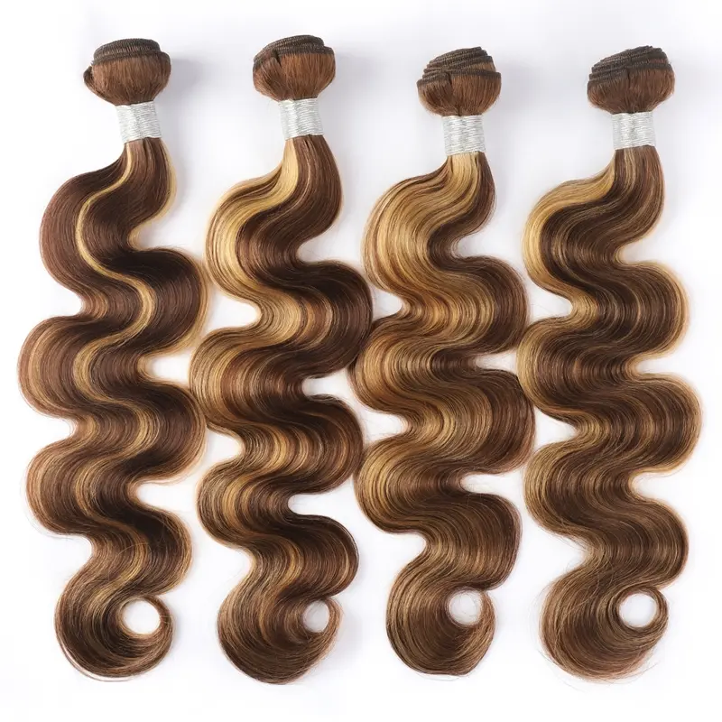 Human hair 4 Bundles Body Wave 12-30 Inch Honey Blonde P427 Ombre Highlight No shedding Tangle Free Glossy Hair bundles